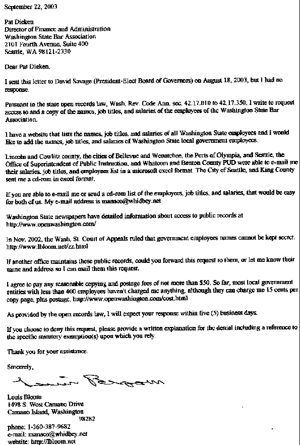 2003 Washington State Bar Association Employees List